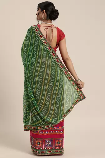 designer alf bandhani pallu georgette saree