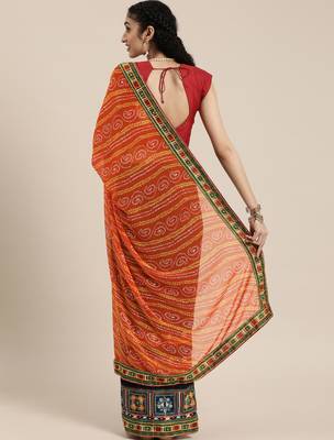 bandhani pallu half georgette saree with embroidery work 2