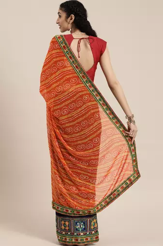 bandhani pallu half georgette saree with embroidery work