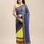 blue half and half bandhani pallu blue and yellow color saree