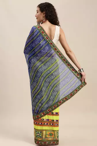half bandhani pallu georgette saree with embroidery