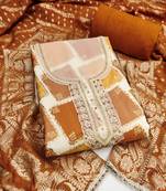 mustard cotton silk unstitched handwork dress material