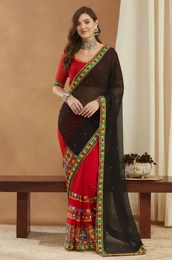 georgette saree with heavy kutchi embroidery work