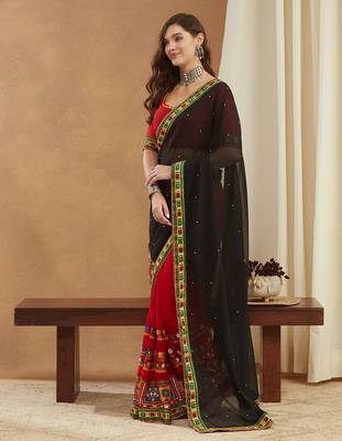 georgette saree with heavy kutchi embroidery work 2