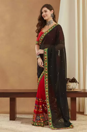 georgette saree with heavy kutchi embroidery work