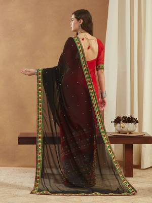georgette saree with heavy kutchi embroidery work 3