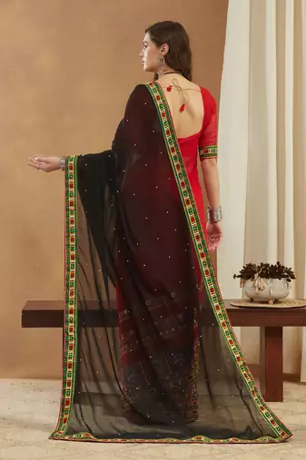 georgette saree with heavy kutchi embroidery work