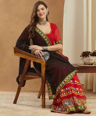 georgette saree with heavy kutchi embroidery work 4