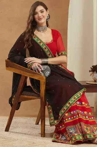 georgette saree with heavy kutchi embroidery work
