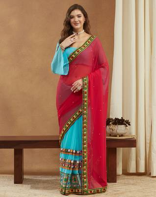 luxury georgette saree with heavy kutchi embroidery work 1