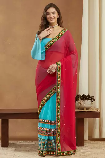 luxury georgette saree with heavy kutchi embroidery work