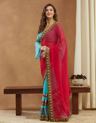 luxury georgette saree with heavy kutchi embroidery work 2