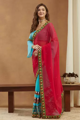 luxury georgette saree with heavy kutchi embroidery work