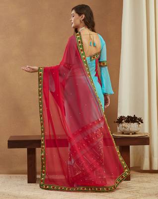 luxury georgette saree with heavy kutchi embroidery work 3