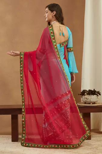 luxury georgette saree with heavy kutchi embroidery work