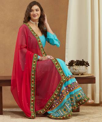 luxury georgette saree with heavy kutchi embroidery work 4