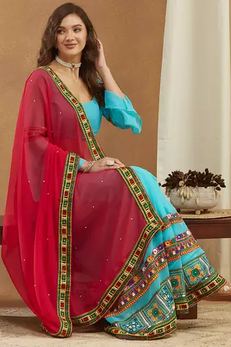luxury georgette saree with heavy kutchi embroidery work