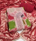 green cotton silk unstitched handwork dress material