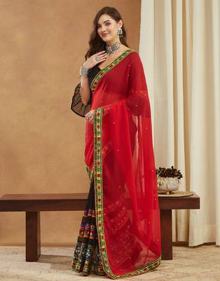 designer georgette saree with heavy kutchi embroidery 2