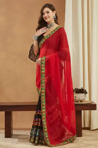 designer georgette saree with heavy kutchi embroidery