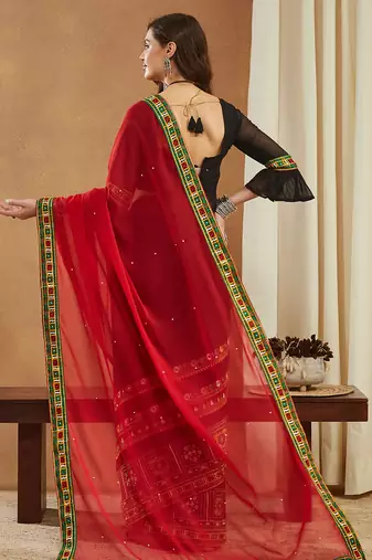 designer georgette saree with heavy kutchi embroidery