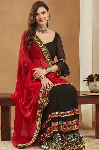 designer georgette saree with heavy kutchi embroidery