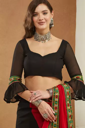 designer georgette saree with heavy kutchi embroidery