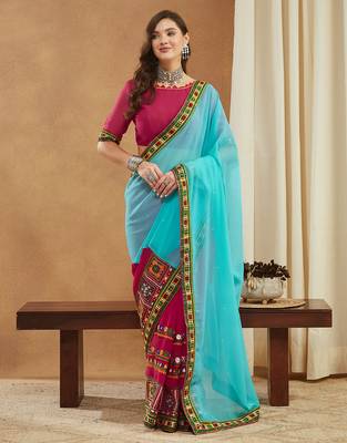 georgette saree with heavy kutchi embroidery work 1