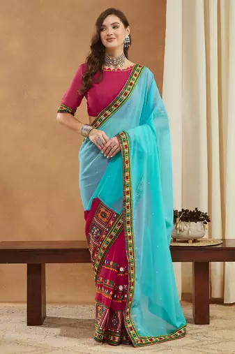 georgette saree with heavy kutchi embroidery work