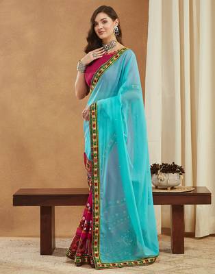 georgette saree with heavy kutchi embroidery work 2