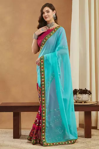 georgette saree with heavy kutchi embroidery work