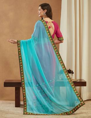 georgette saree with heavy kutchi embroidery work 3