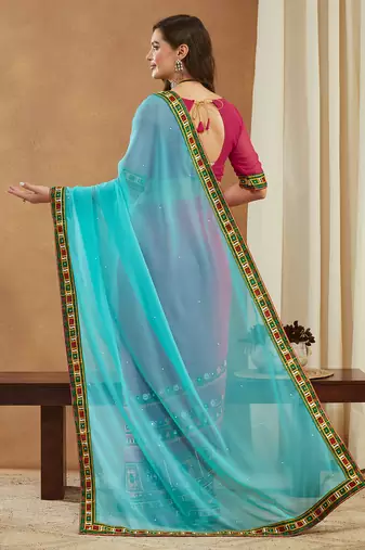 georgette saree with heavy kutchi embroidery work