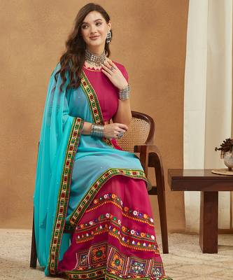 georgette saree with heavy kutchi embroidery work 4