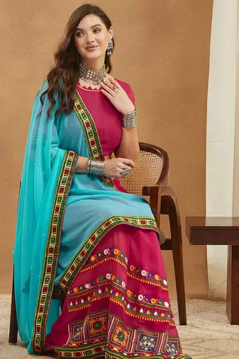 georgette saree with heavy kutchi embroidery work
