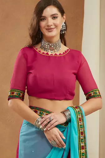 georgette saree with heavy kutchi embroidery work