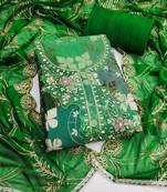 green cotton silk unstitched handwork dress material