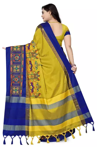 designer cotton silk saree with kutchi embroidery