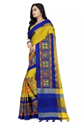 designer cotton silk saree with kutchi embroidery