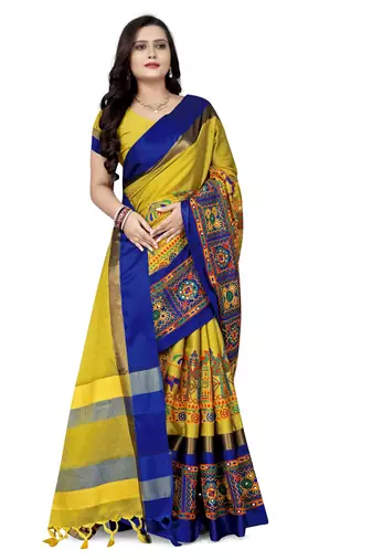 designer cotton silk saree with kutchi embroidery