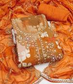 rust cotton silk unstitched handwork dress material