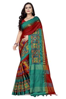 premium cotton silk saree with kutchi embroidery work 1
