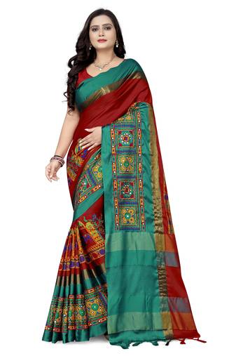 premium cotton silk saree with kutchi embroidery work