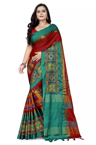 premium cotton silk saree with kutchi embroidery work