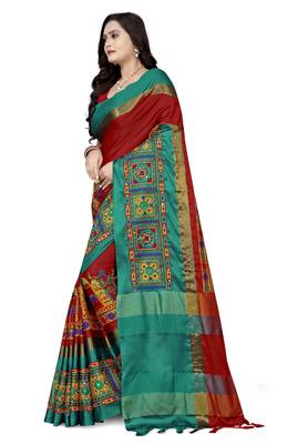 premium cotton silk saree with kutchi embroidery work 3