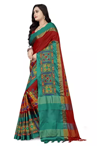 premium cotton silk saree with kutchi embroidery work