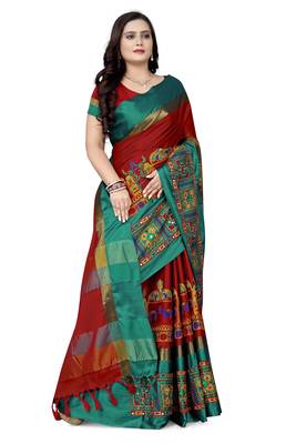 premium cotton silk saree with kutchi embroidery work 4