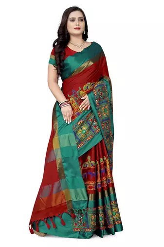 premium cotton silk saree with kutchi embroidery work