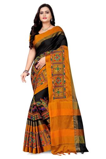 cotton silk saree with traditional kutchi embroidery