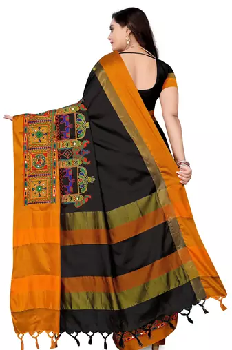 cotton silk saree with traditional kutchi embroidery